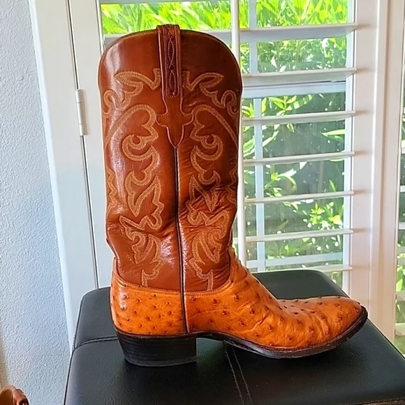 Lucchese Mens Brown Full Quill Ostrich Leather Sz 9 1/2 D - Picture 4 of 9
